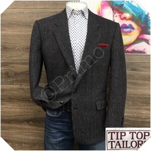 VINTAGE Mens Tweed Blazer Sport Coat Casual Jacket Size 44L Classic Wool Suit‎